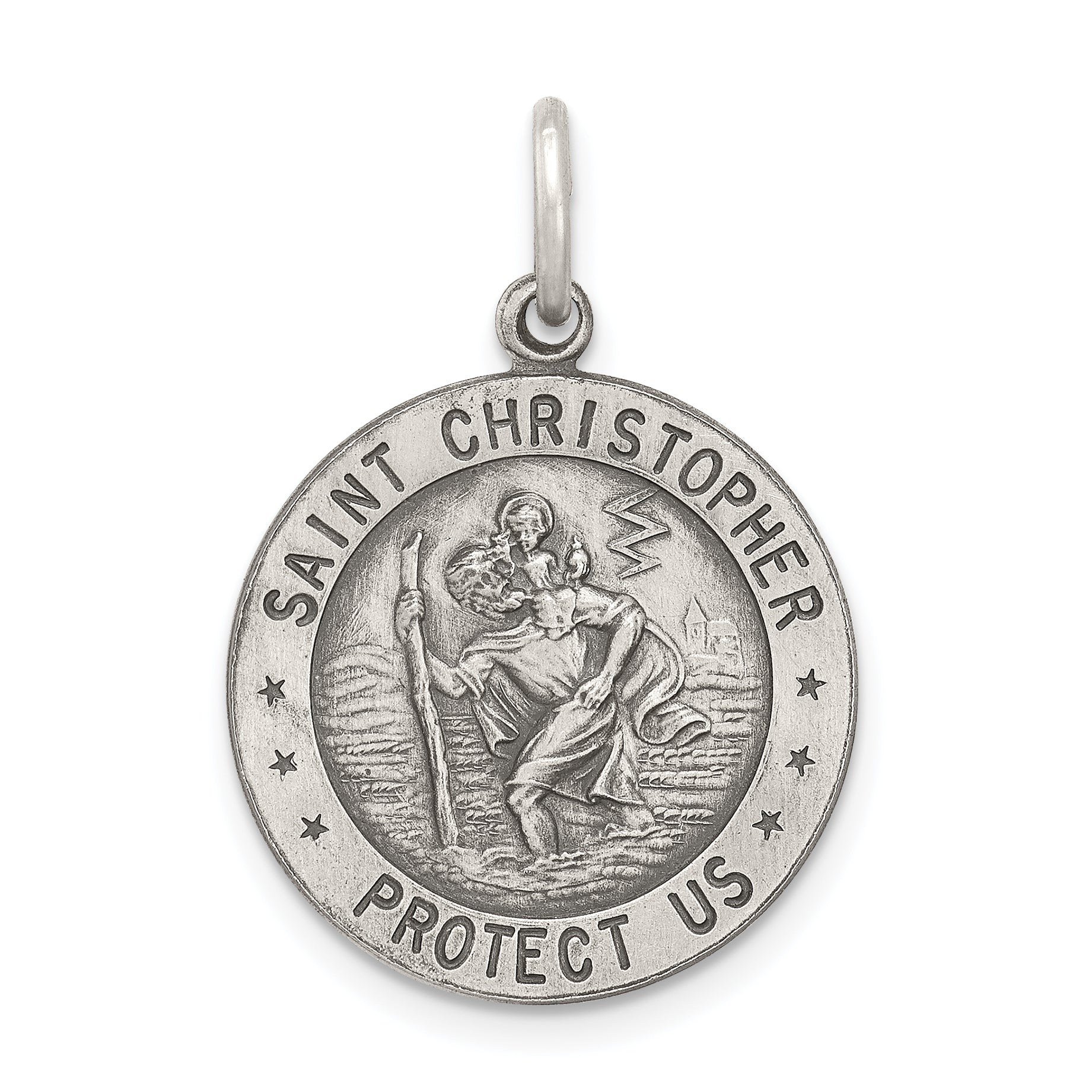 Sterling Silver Antiqued St. Christopher Football Medal Main image