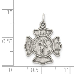 Sterling Silver 925 Saint Florian Antiqued Medal Charm Elegant Themed Design