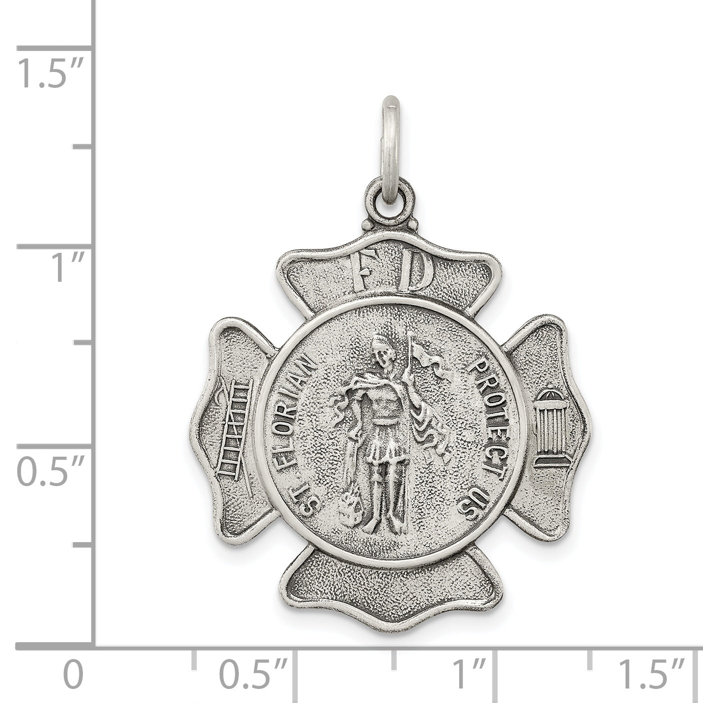 Sterling Silver Saint Florian Badge Engravable Antique Charm by Sophia Jewelers