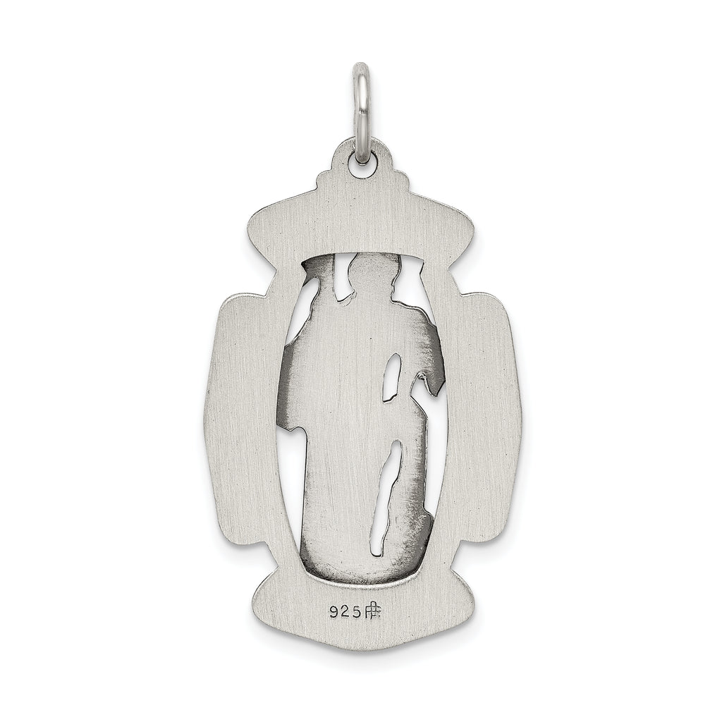 Sterling Silver 925 Saint Florian Antiqued Medal Pendant Solid Themed Design