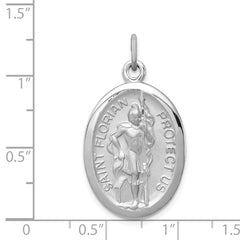 Sterling Silver 925 Saint Florian Medal with Polished Rhodium Plating