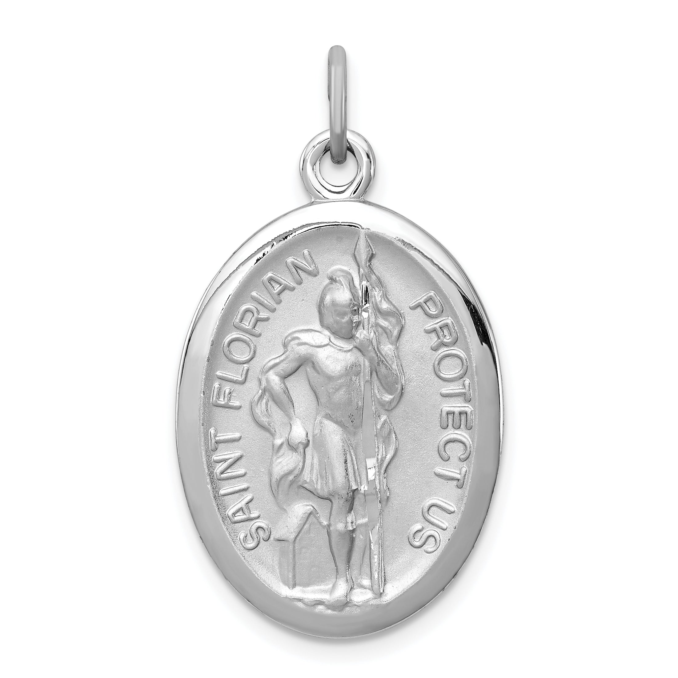 Sterling Silver Rhodium-plated Saint Florian Medal