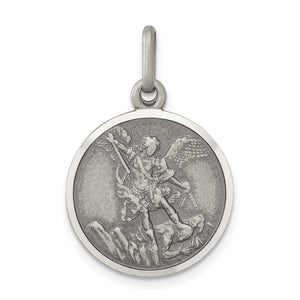 Saint Michael Medal in Sterling Silver, 17x20mm Antiqued - Sophia Jewelers