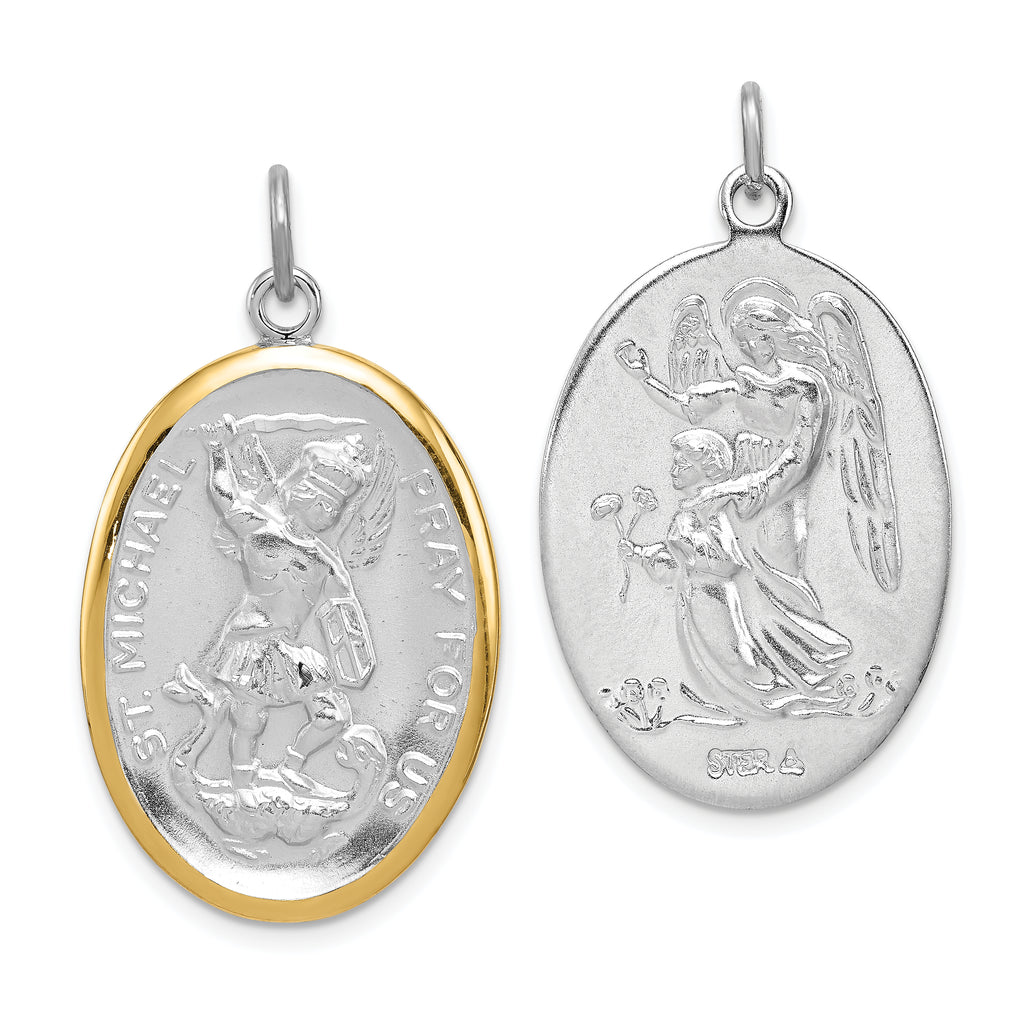 Sterling Silver Reversible St. Michael Pendant with Vermeil Accent