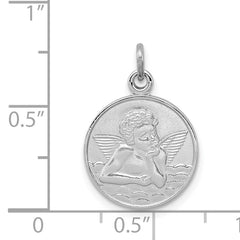Sterling Silver 925 Angel Medal Pendant Rhodium-Plated Polished Finish