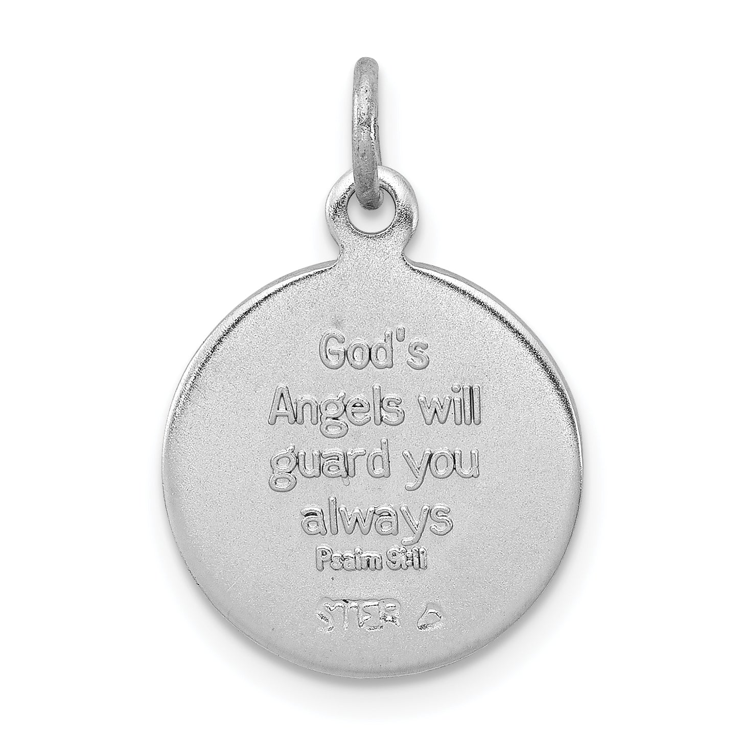 Sterling Silver Blue Epoxy Angel Charm with Polished Rhodium Finish