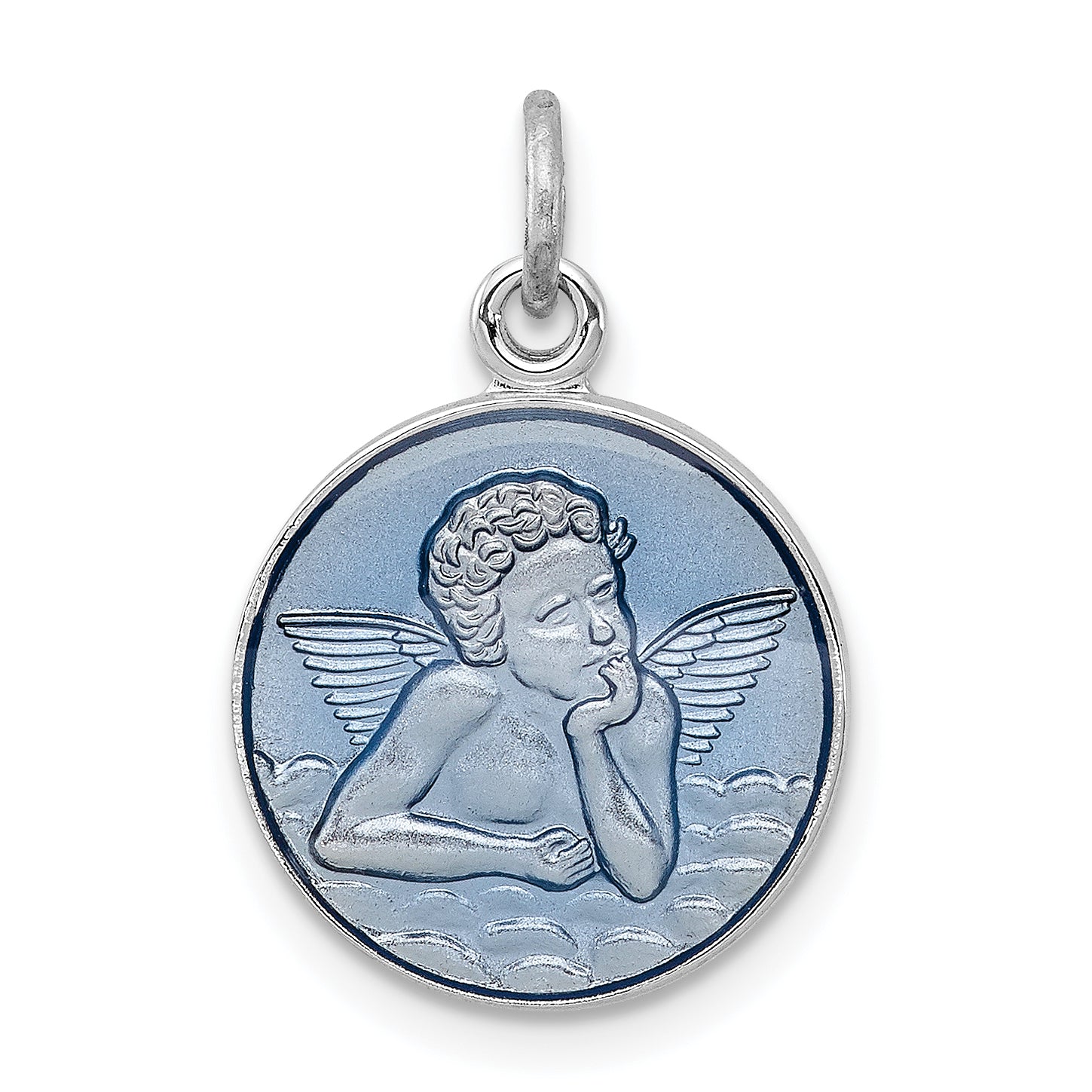 Sterling Silver Rhodium-plated Blue Epoxy Angel Charm