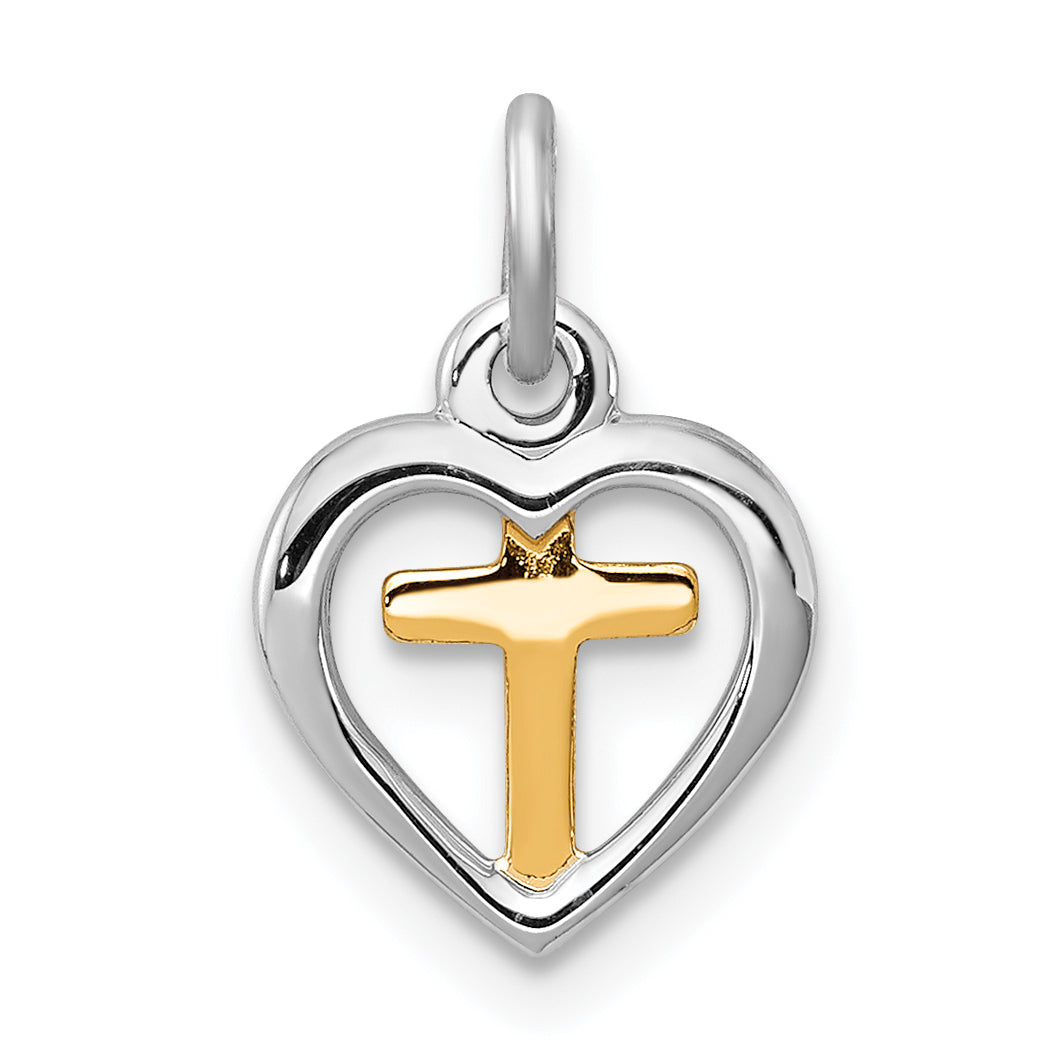 Sterling Silver Rhodium-plated & Vermeil Cross in Heart Charm Main image
