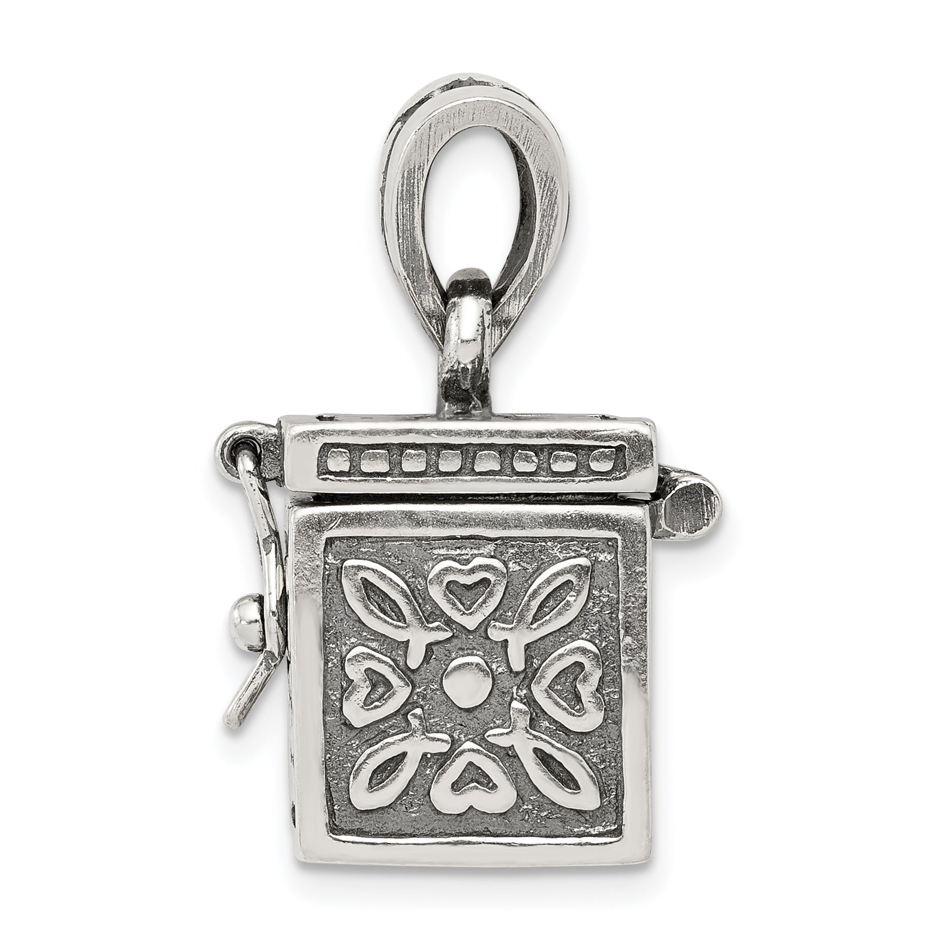 Sterling Silver 925 Prayer Box Pendant with Antiqued Finish Elegance Secondary image