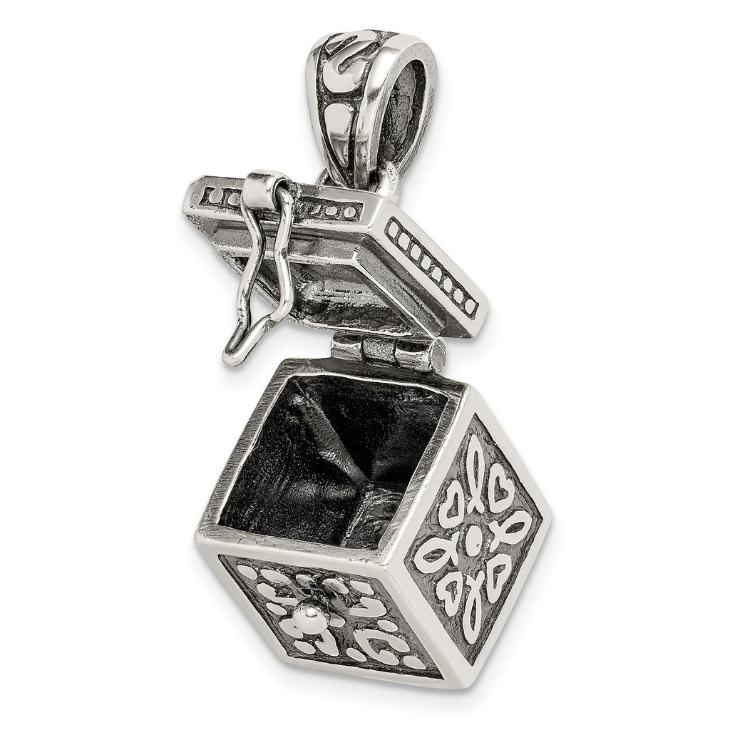 Sterling Silver 925 Prayer Box Pendant with Antiqued Finish Elegance
