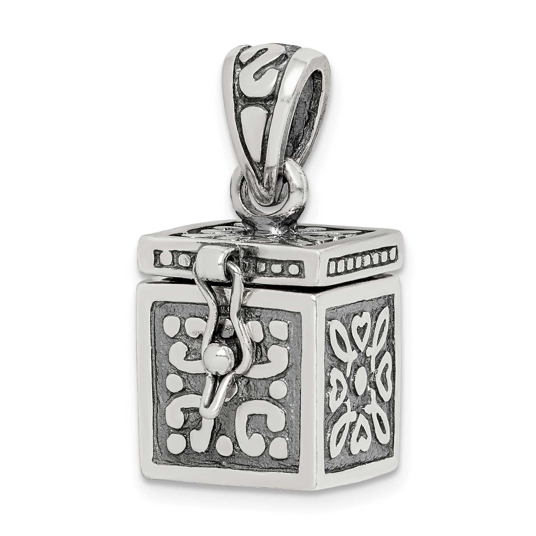 Sterling Silver Antiqued Square Prayer Box Pendant Main image
