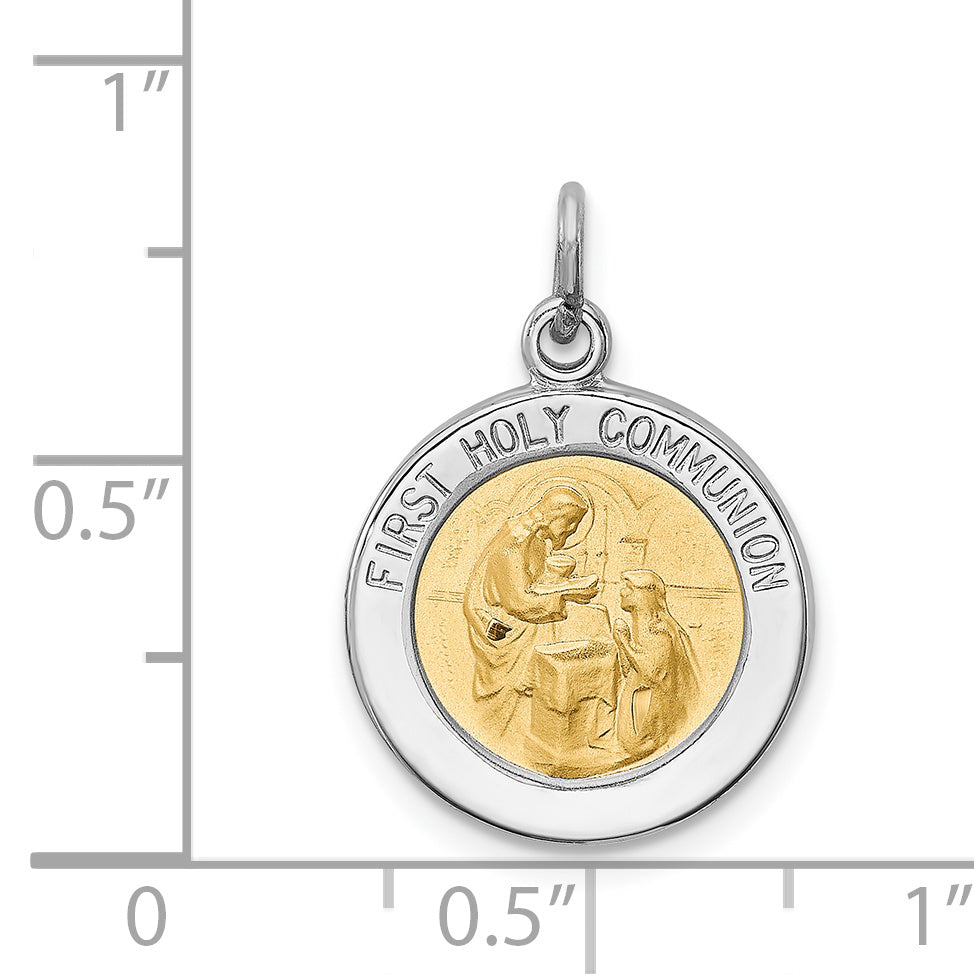 Sterling Silver Vermeil Holy Communion Pendant Polished Rhodium-Plated