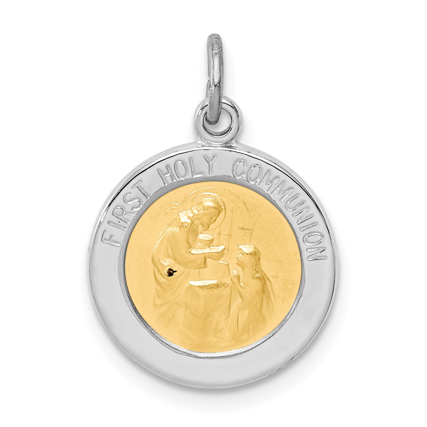Sterling Silver Rhodium-plated & Vermeil Holy Communion Medal Main image