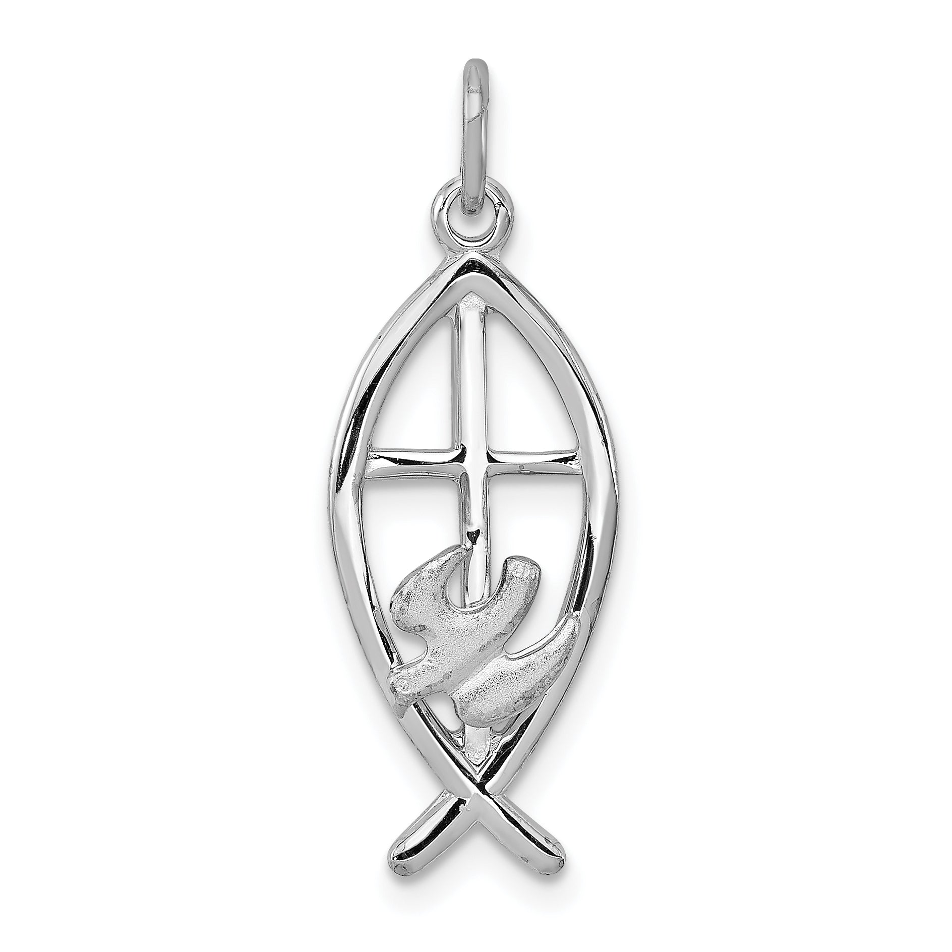 Sterling Silver Rhodium-plated Ichthus Fish Charm Main image