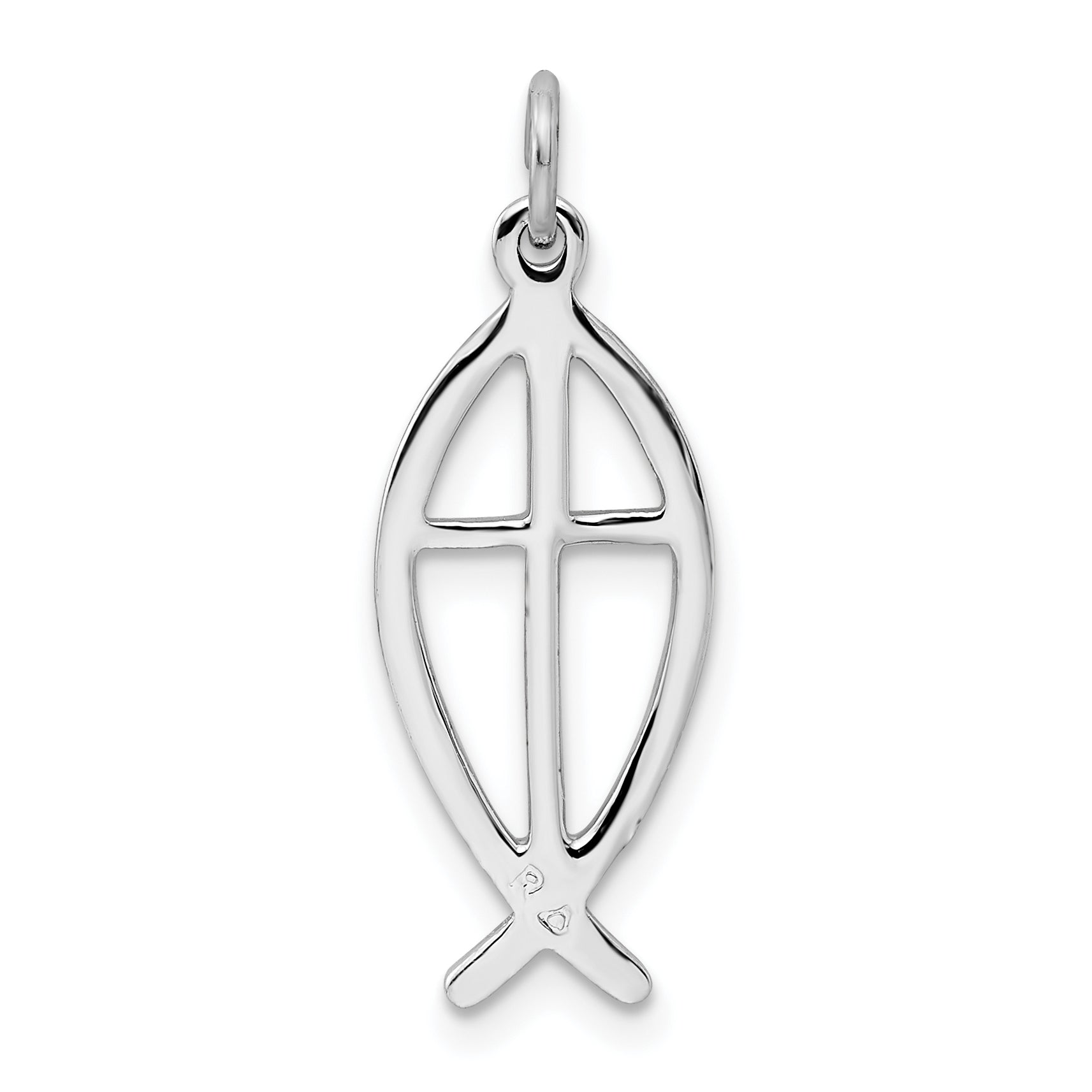 Sterling Silver 925 Ichthus Fish Charm with Rhodium Polished Finish