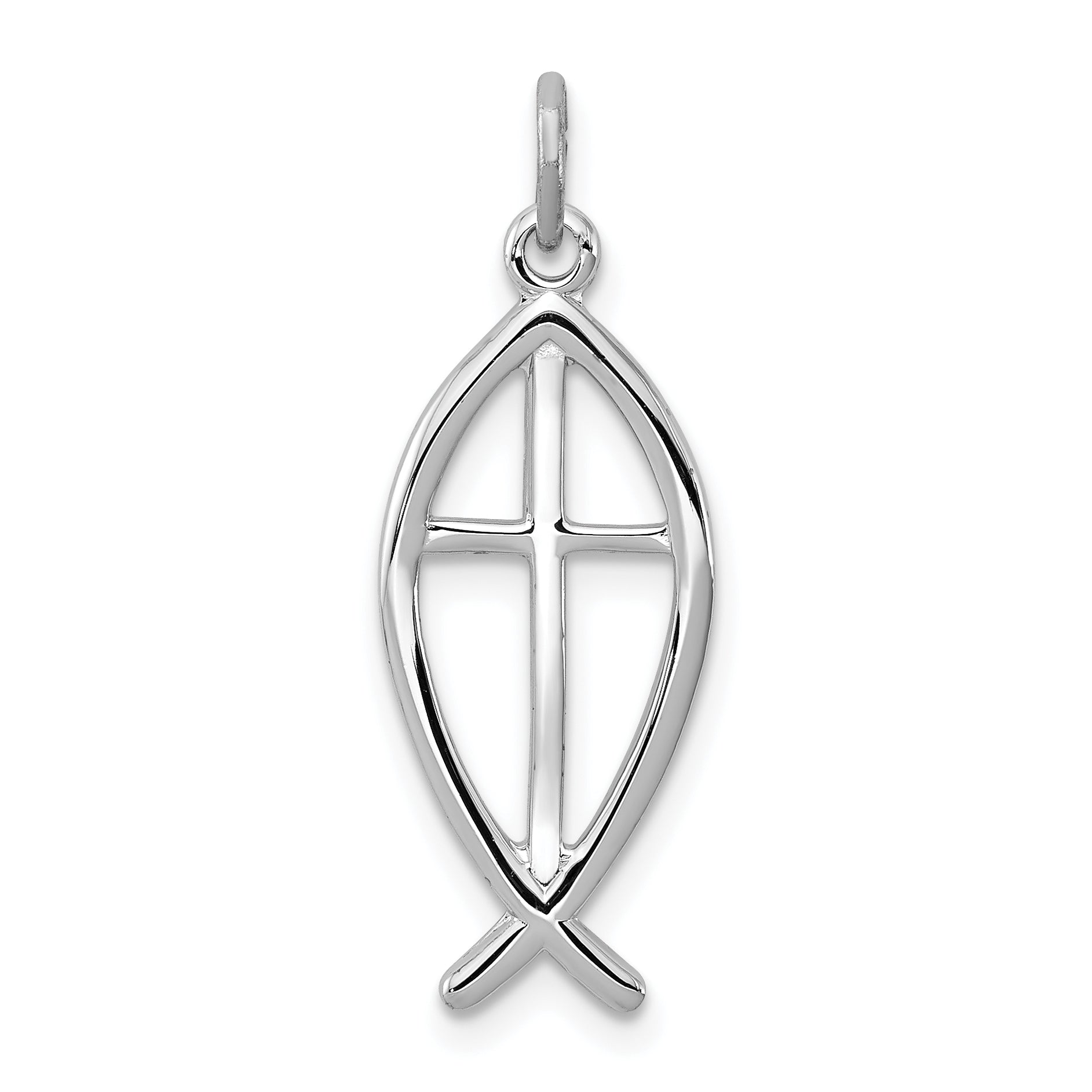 Sterling Silver Rhodium-plated Ichthus Fish Charm Main image