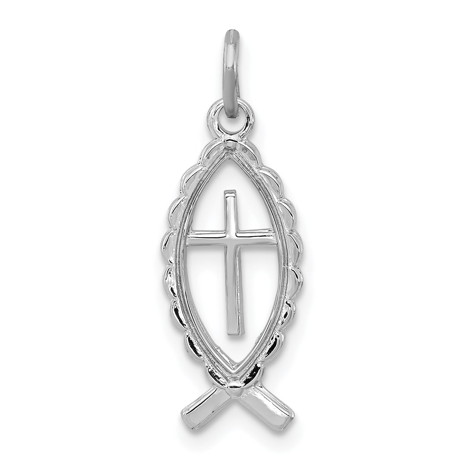 Sterling Silver Rhodium-plated Ichthus Fish Charm Main image