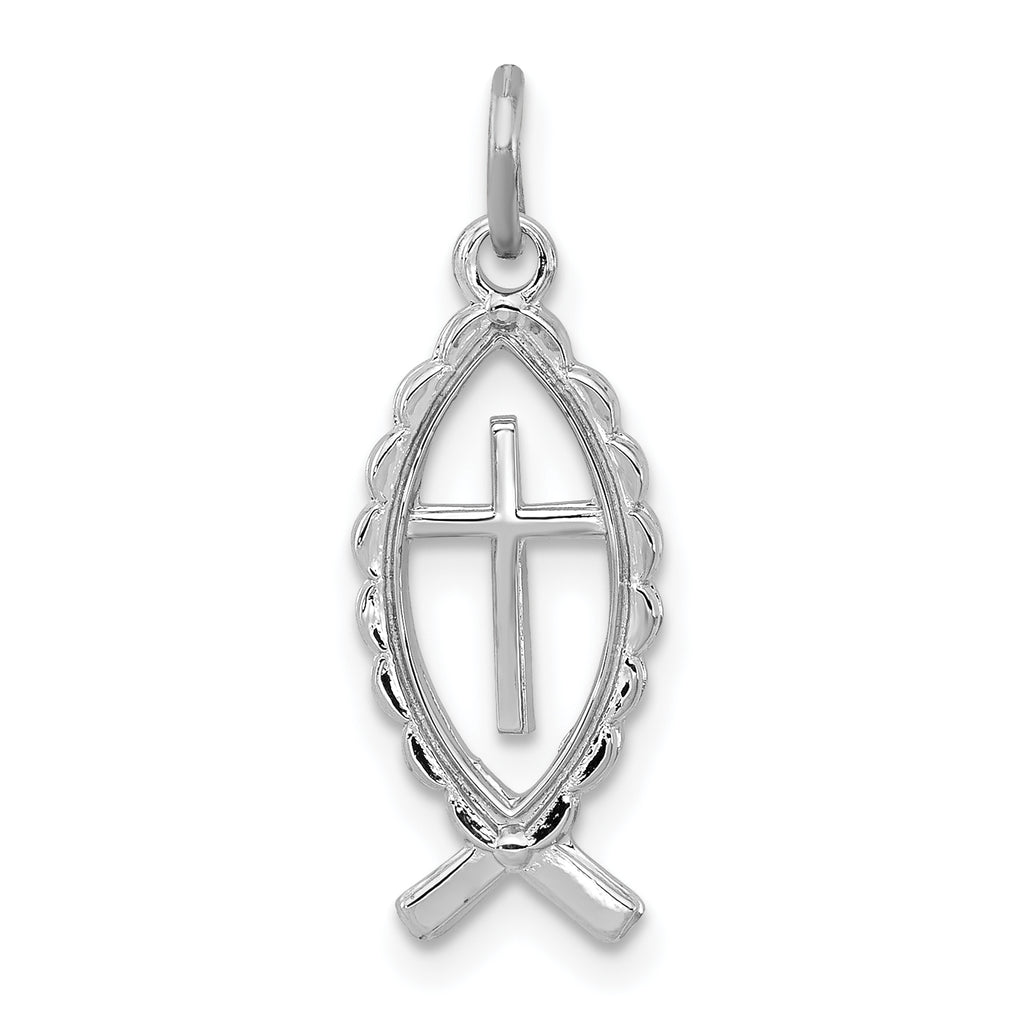 Sterling Silver Rhodium-plated Ichthus Fish Charm