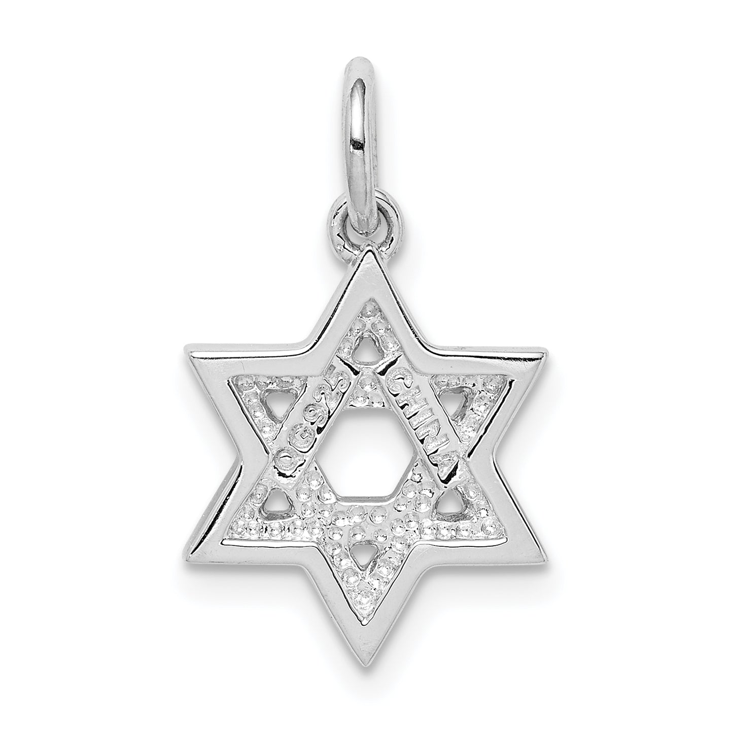 Sterling Silver 925 Blue Enamel Star of David Charm Polished Rhodium-Plated
