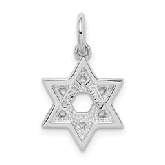 Sterling Silver 925 Blue Enamel Star of David Charm Polished Rhodium-Plated