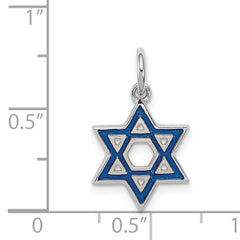 Sterling Silver 925 Blue Enamel Star of David Charm Polished Rhodium-Plated