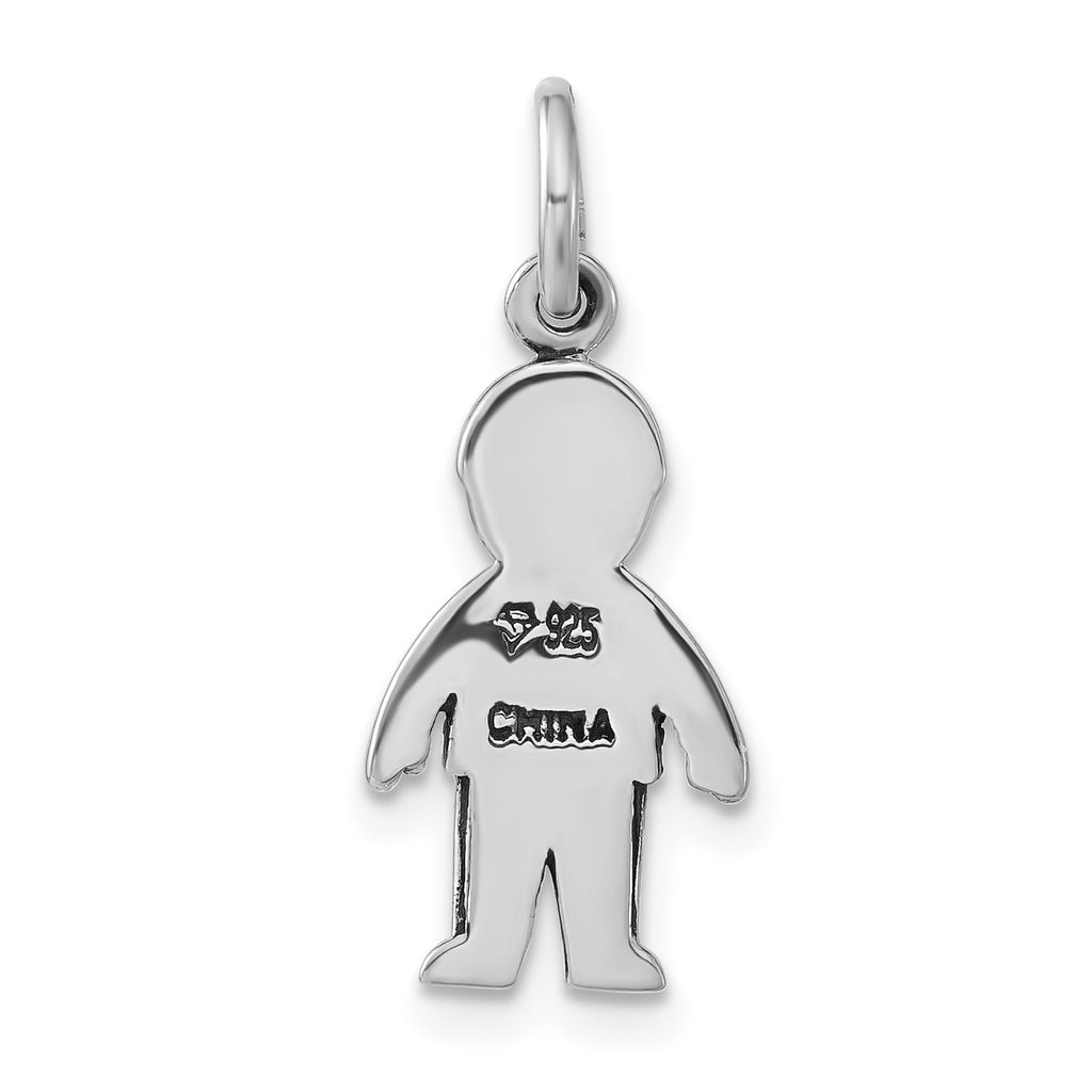 Sterling Silver Enamel Boy Charm with Polished Antique Finish, Unisex