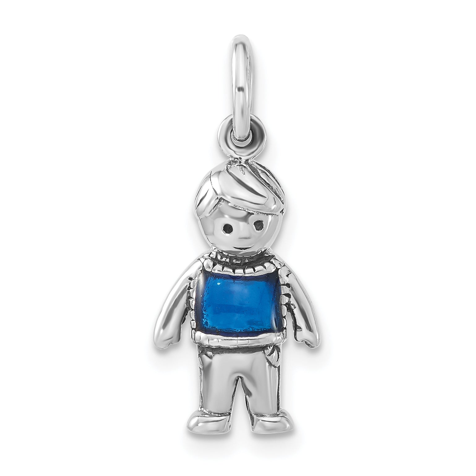 Sterling Silver Polished & Antiqued Blue Enameled Boy Charm Main image
