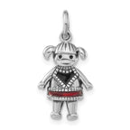 Sterling Silver Polished & Antiqued Red & Black Enamel Girl Charm
