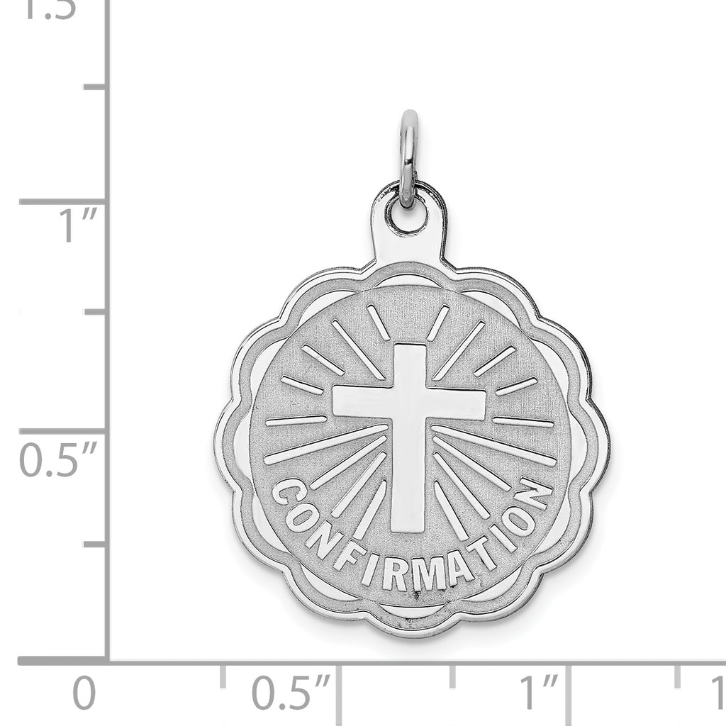 Sterling Silver 925 Polished Confirmation Charm Rhodium-Plated Elegant Design