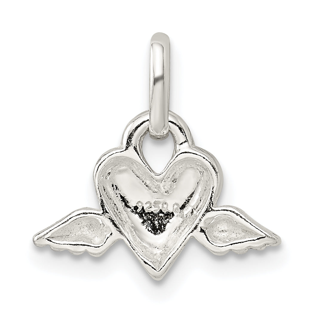 Sterling Silver 925 Heart With Wings Charm Polished Anti-Tarnish