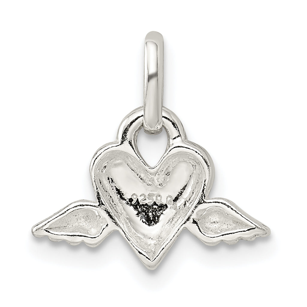 Sterling Silver 925 Heart With Wings Charm Polished Anti-Tarnish