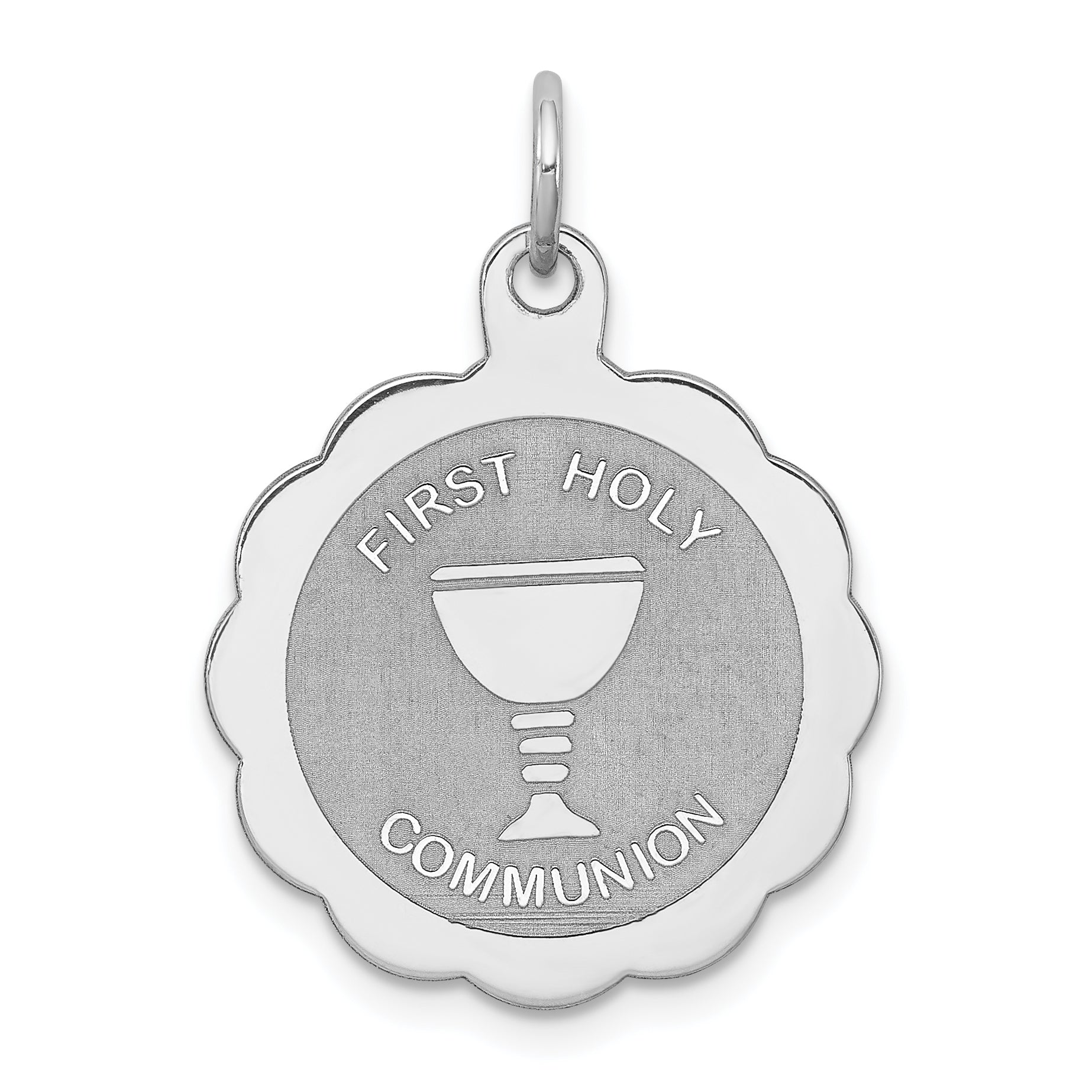Sterling Silver Rhodium-plated First Holy Communion Disc Charm Main image