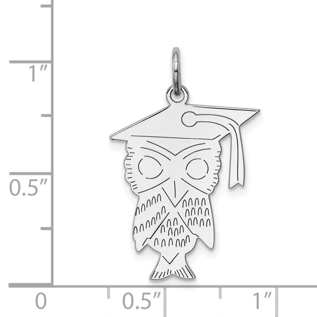 Sophia Jewelers Sterling Silver Owl Pendant with Polished Rhodium Elegance