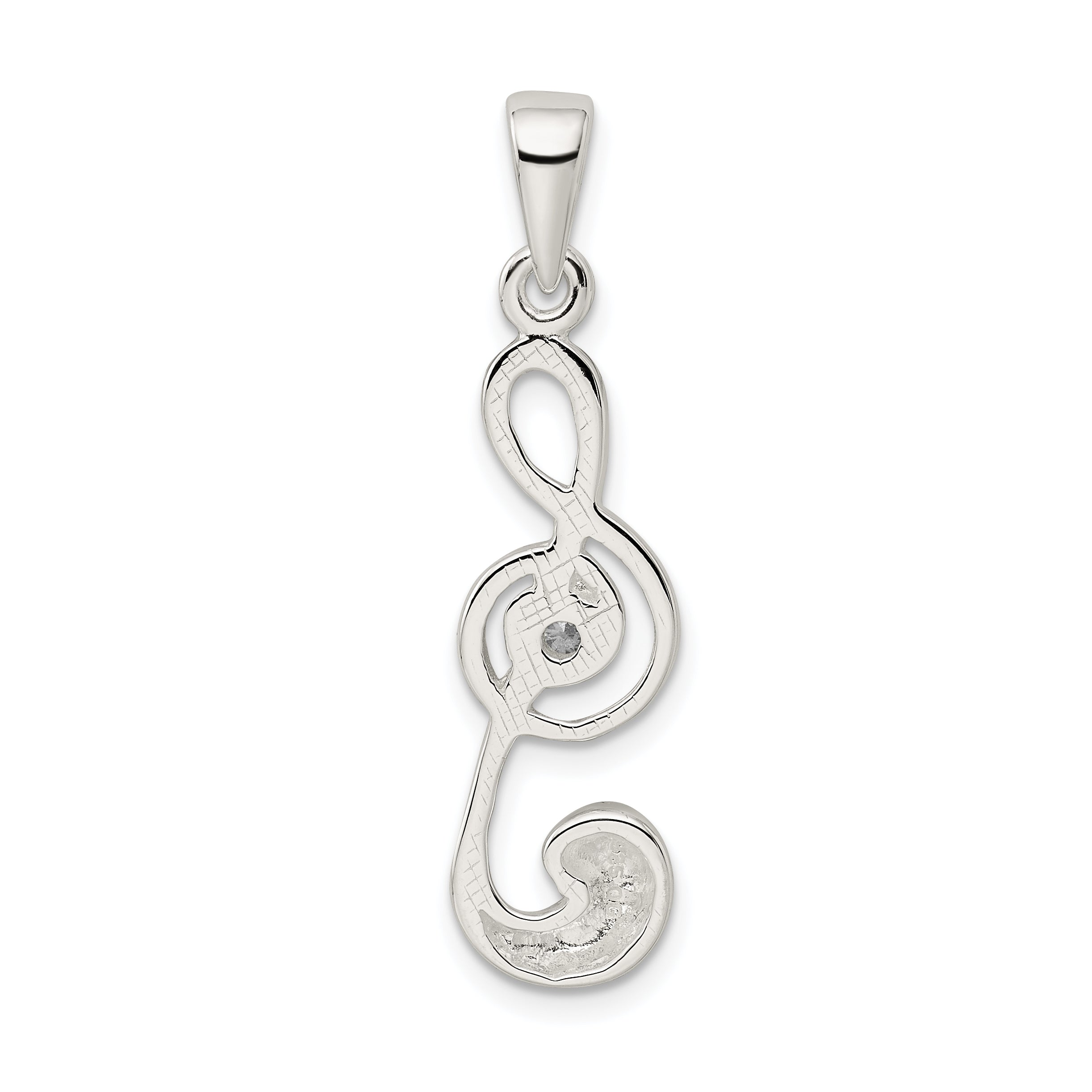 Sterling Silver 925 Treble Clef Charm with White CZ Stone