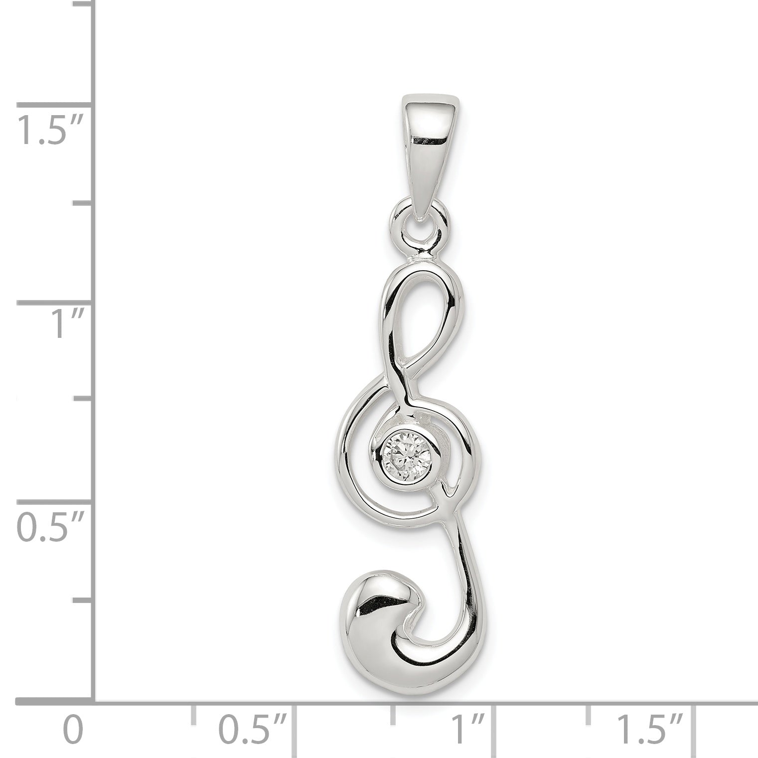 Sterling Silver 925 Treble Clef Charm with White CZ Stone