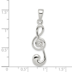 Sterling Silver 925 Treble Clef Charm with White CZ Stone