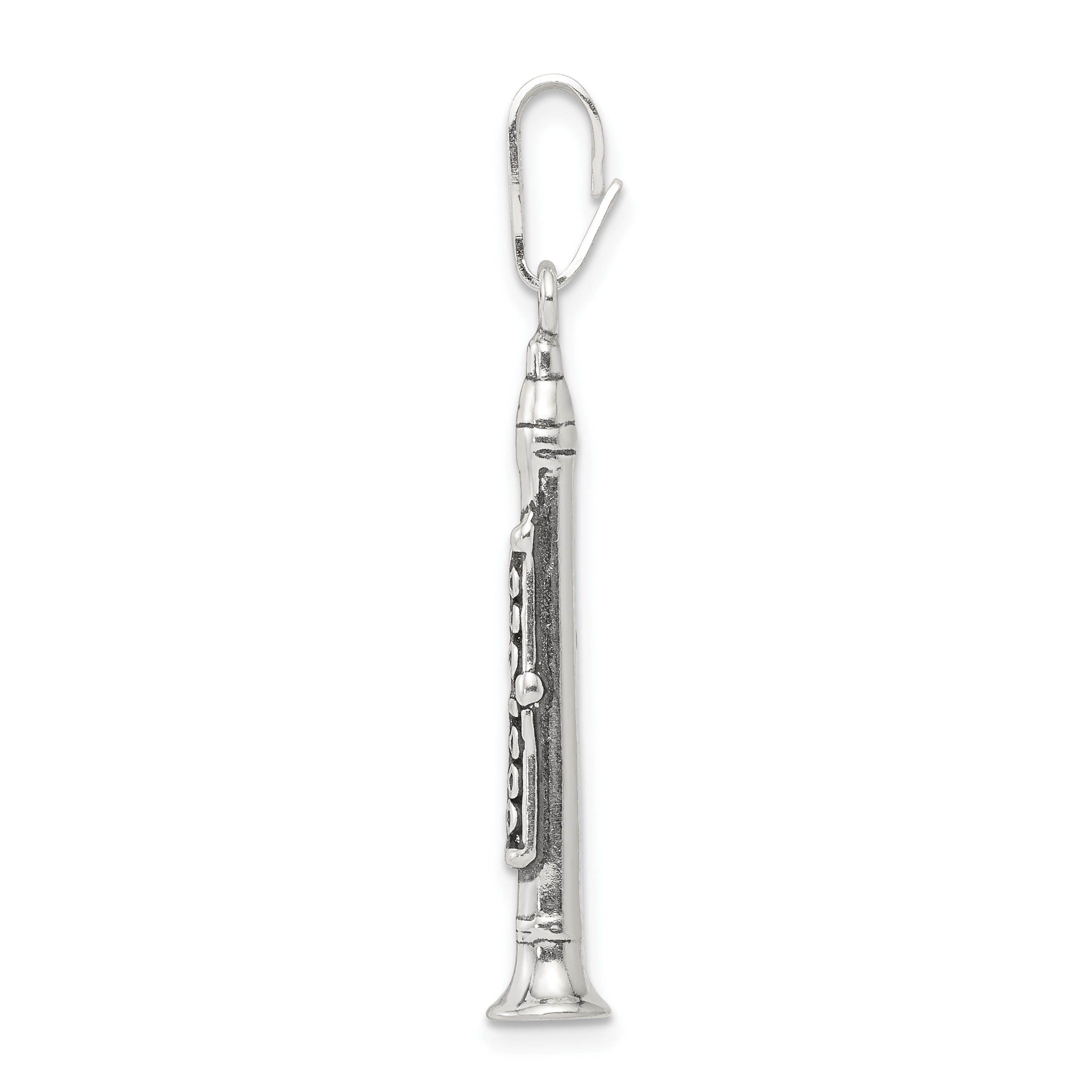 Sophia Jewelers 925 Sterling Silver Antiqued Clarinet 3D Pendant Secondary image