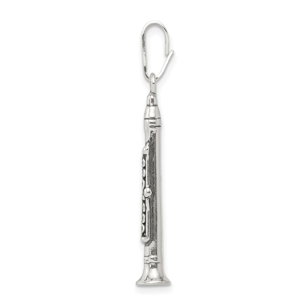 Sophia Jewelers 925 Sterling Silver Antiqued Clarinet 3D Pendant