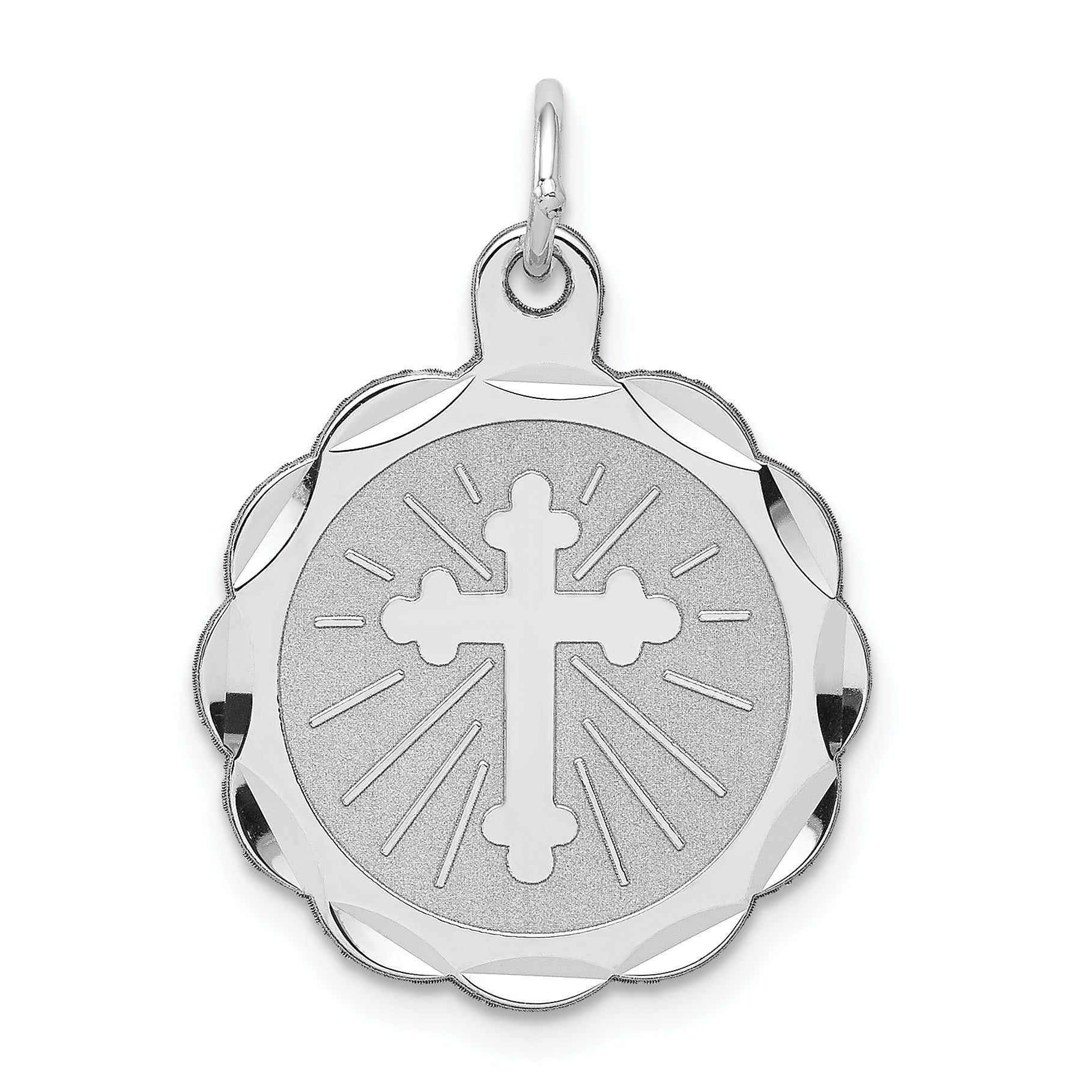 Sterling Silver Rhodium-plated Cross Disc Charm Main image