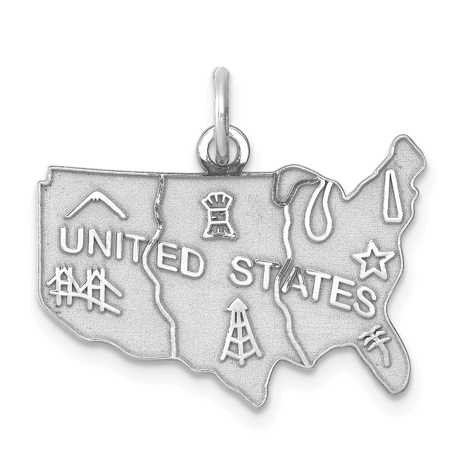 Sterling Silver Rhodium-plated United States Polished Charm Main image