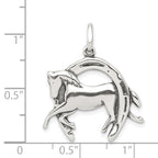 Antiqued Sterling Silver Men's Horseshoe Horse Charm Pendant