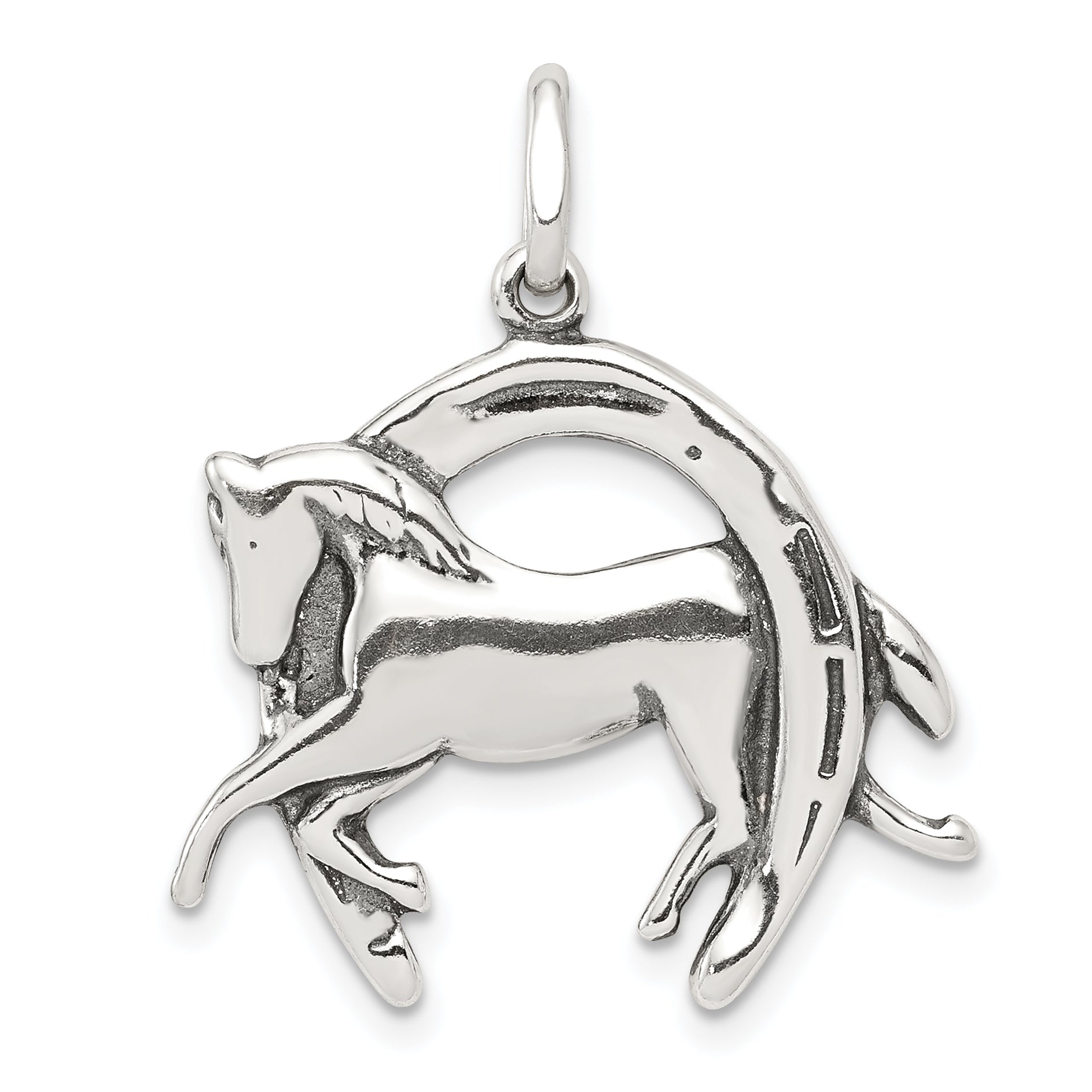 Sterling Silver Antiqued Horse in Horseshoe Charm Main image