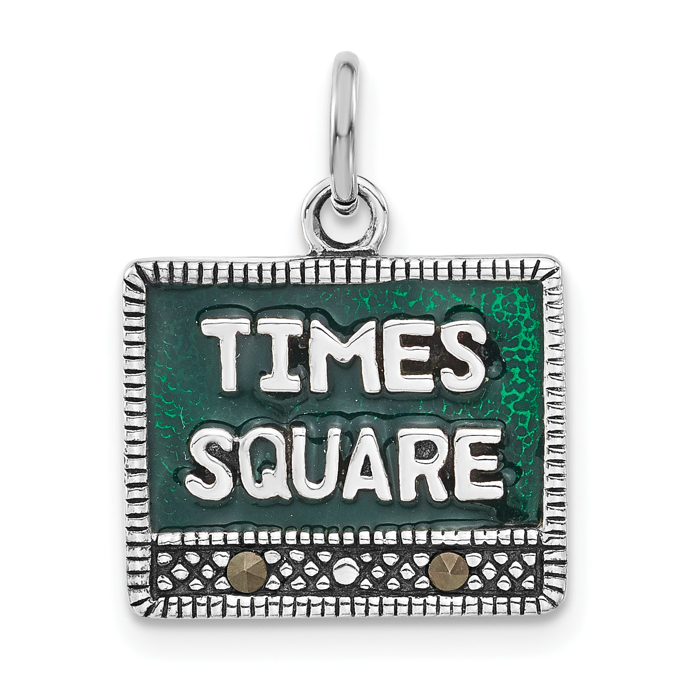 Sterling Silver Polished & Antiqued Marcasite Enameled Times Square Charm Main image