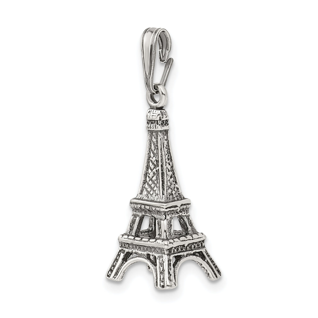 925 Sterling Silver Eiffel Tower Pendant with Polished 3D Design