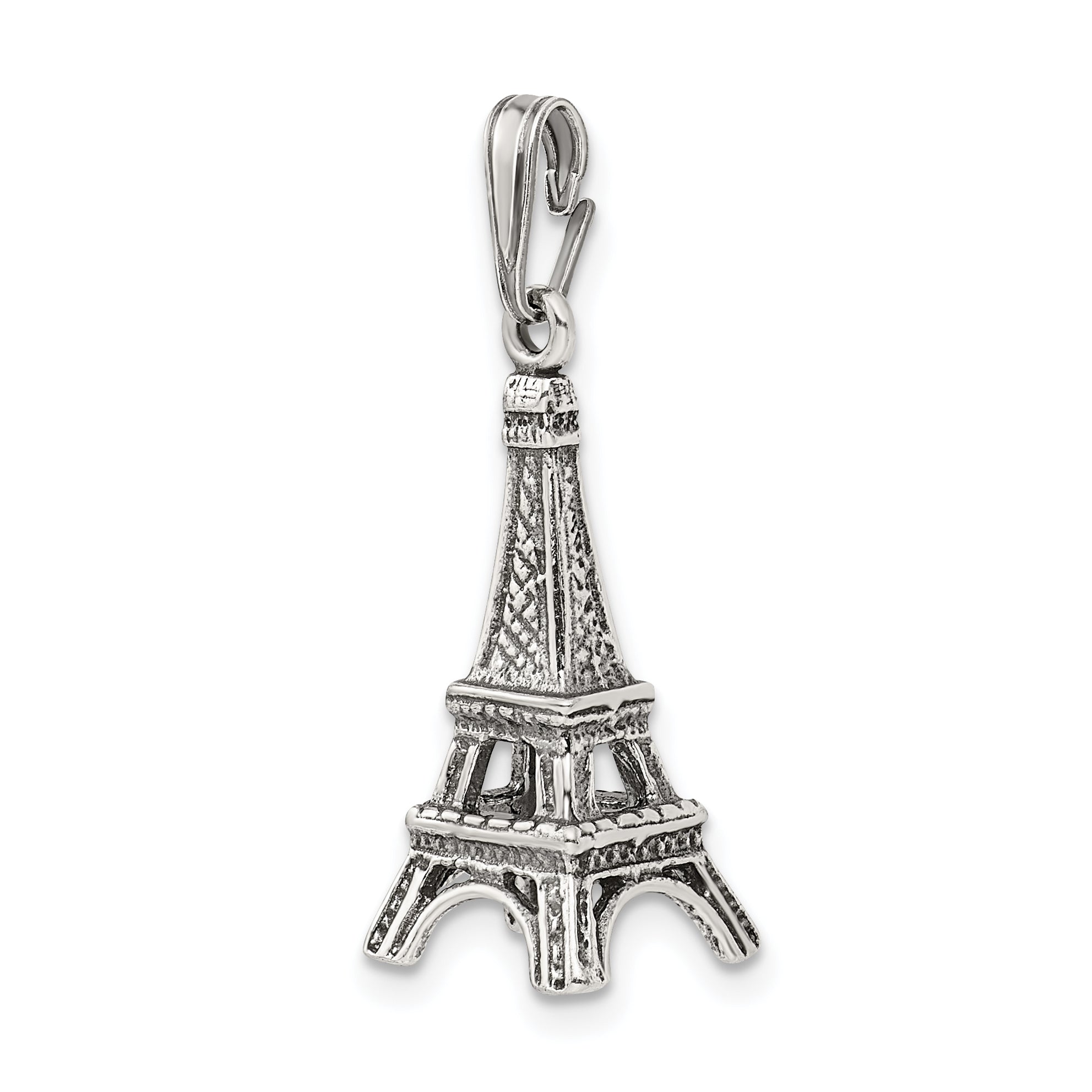 925 Sterling Silver Eiffel Tower Pendant with Polished 3D Design