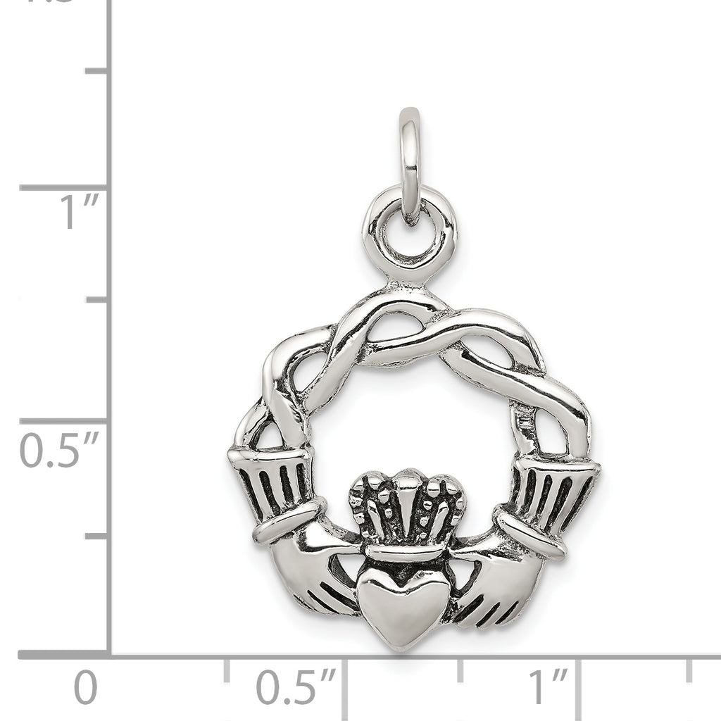 Sterling Silver 925 Men's Antiqued Claddagh Pendant Vintage Elegance