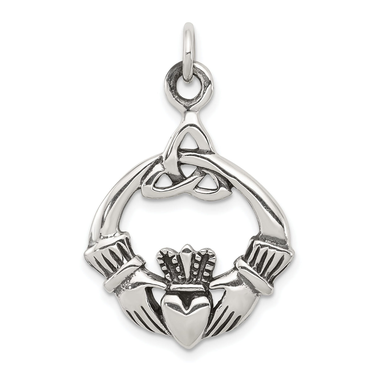 Claddagh Pendant in Sterling Silver, 33mm Antiqued - Sophia Jewelers Main image