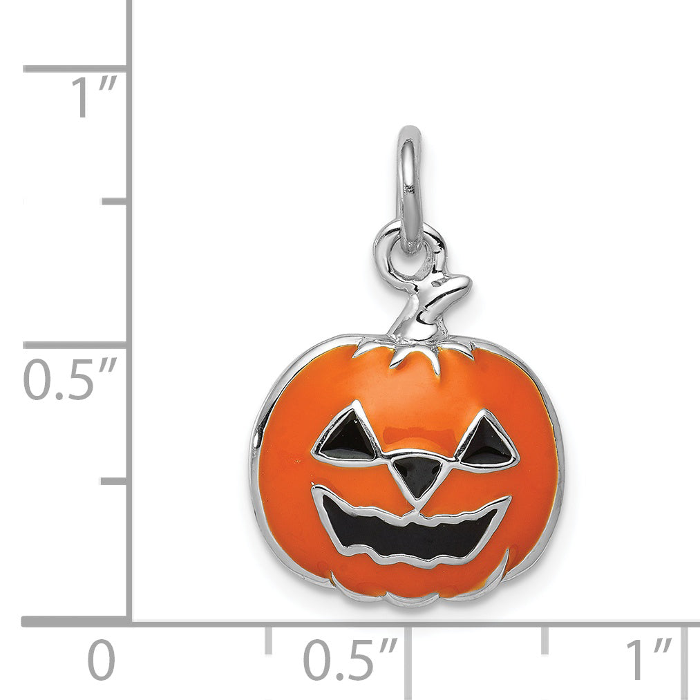 Sterling Silver Rhodium-Plated Jack-o'-Lantern Charm Halloween Themed Elegant Pendant