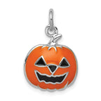 Sterling Silver Rhodium-plated Orange Jack-a-Lantern Charm