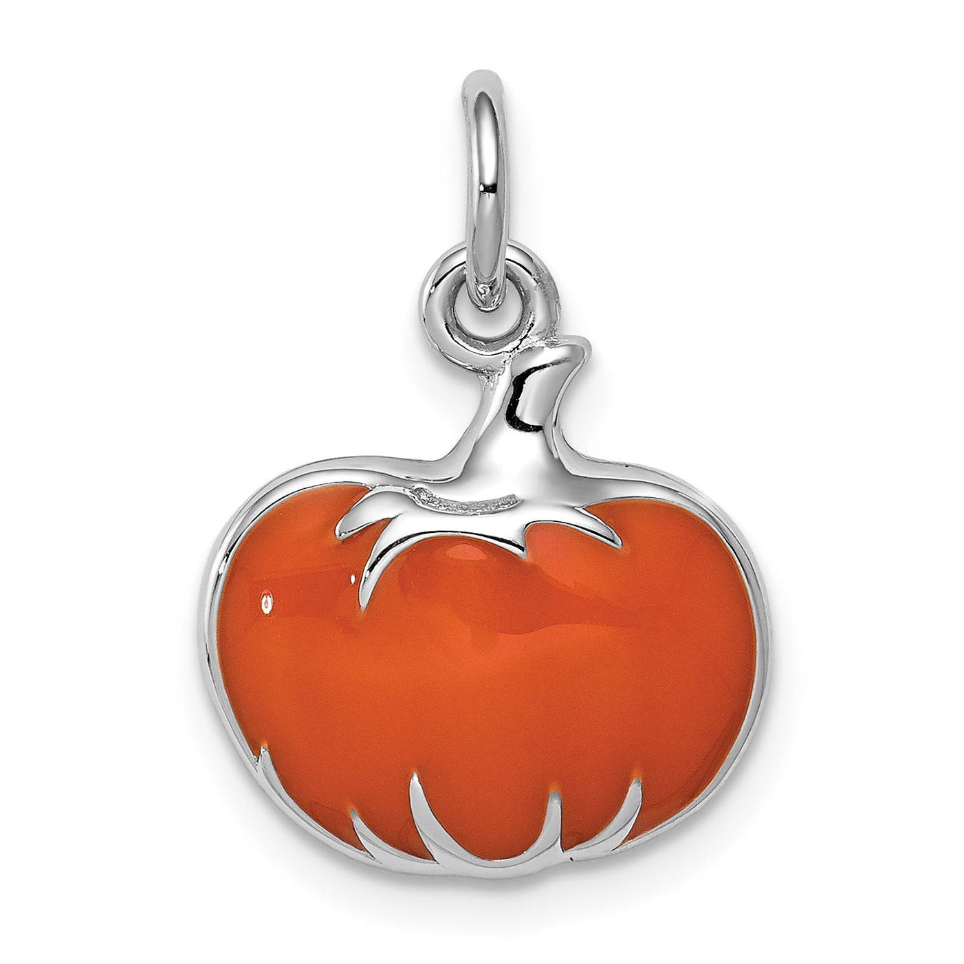 Sterling Silver Rhodium-plated Orange Enameled Pumpkin Charm Main image